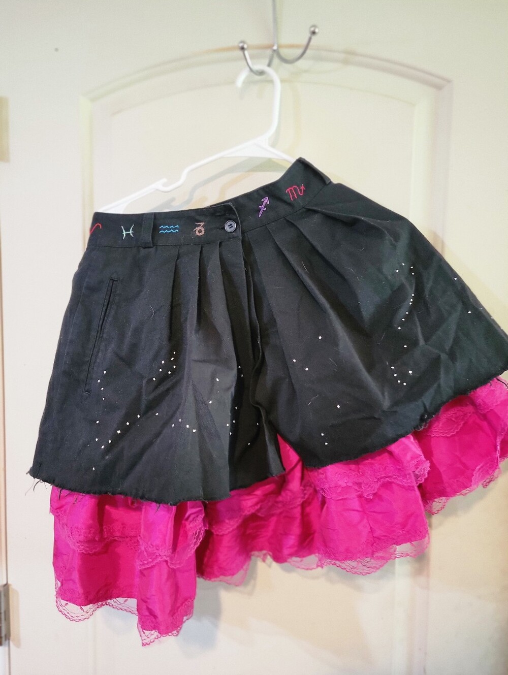 Upcycled One Of A Kind Layered Zodiac Horoscope Astrology Mini Skirt Goth Size 4 - Picture 4 of 7